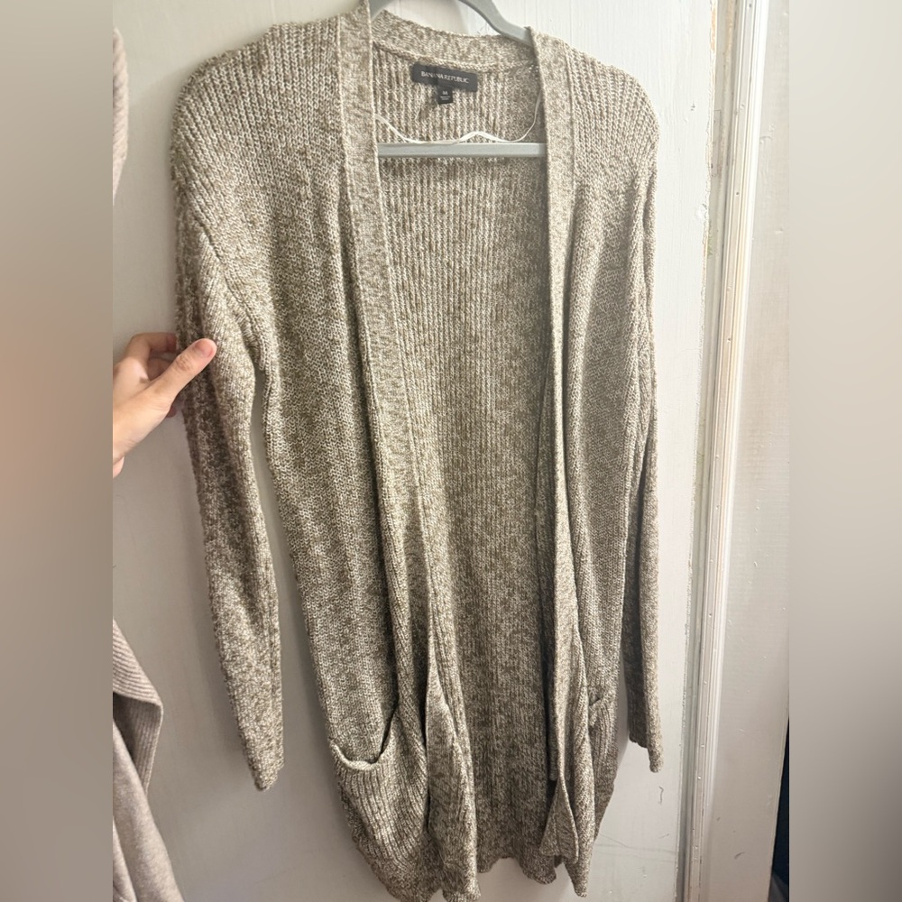 Cozy olive-beige Banana Republic Longline Open-Front Cardigan